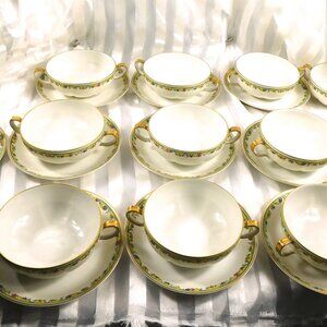Large Haviland Set of Ten Flat Cream Soup Bowls and Underplates # 24895